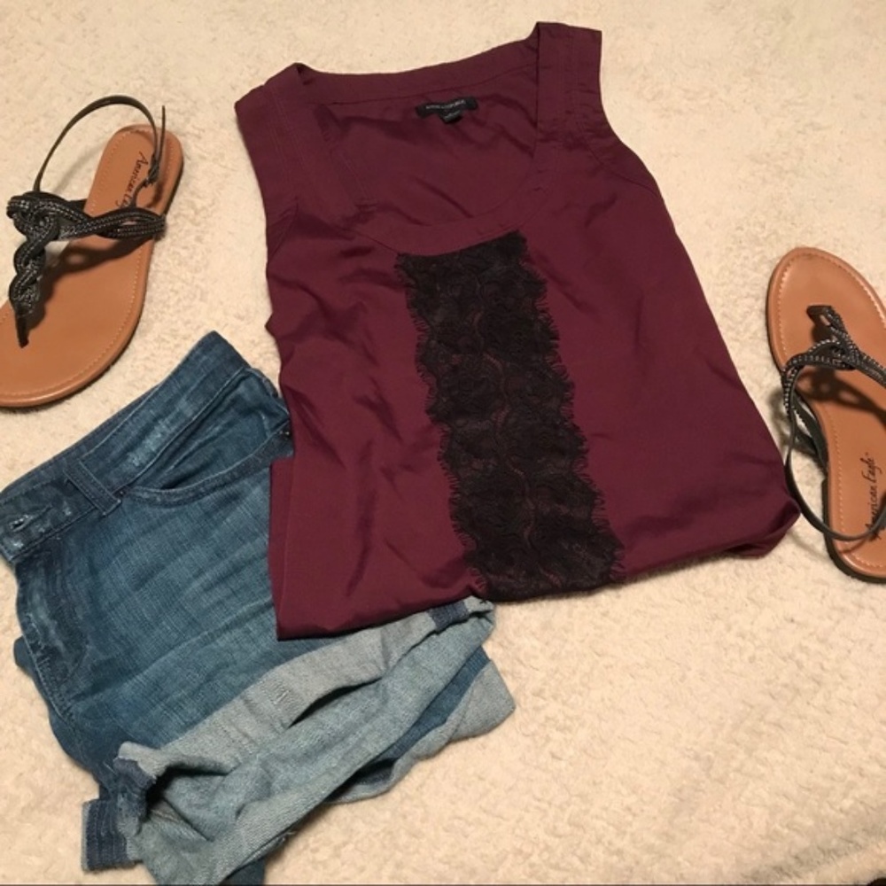 Banana Republic purple blouse with black lace